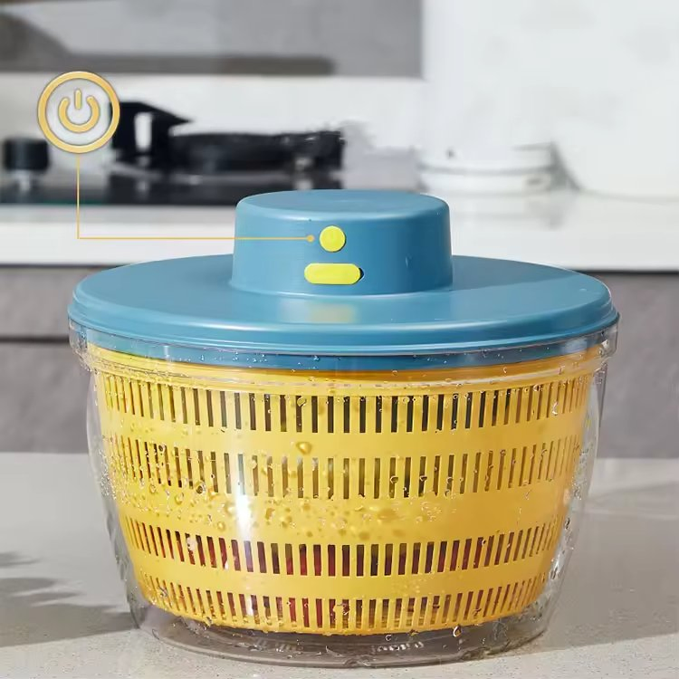 Compact Plastic Salad Spinner with Drain Handle Easy to Use Vegetable Washer for Small Kitchens