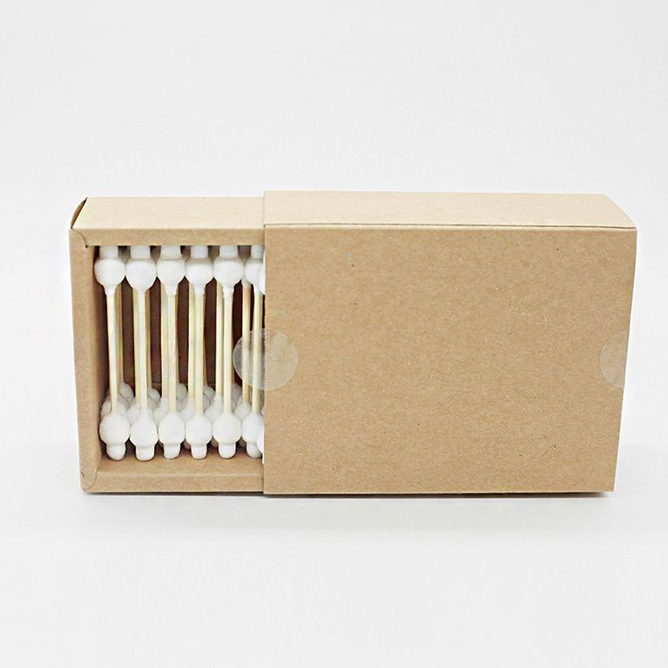 100PCS Plastic Free Biodegradable Kraft Paper Box Bamboo Cotton Buds