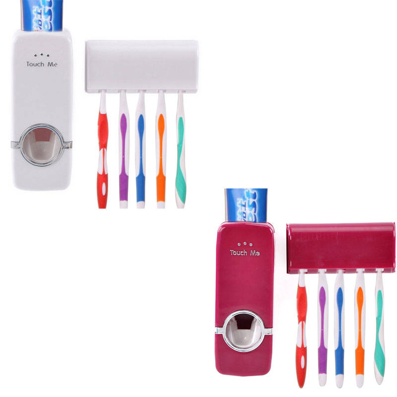 Wall Mounted Automatic Toothpaste Squeezer Dispenser Toothbrush Holder Set