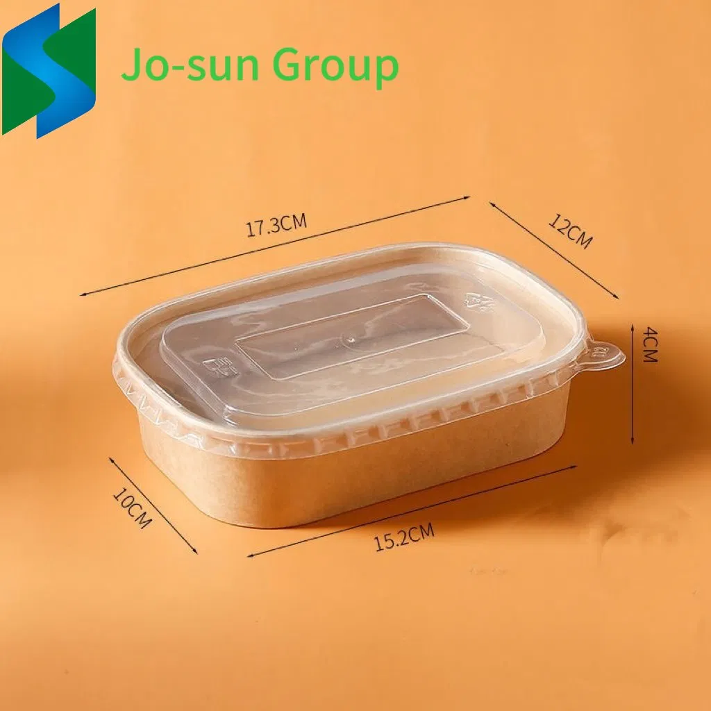 Factory Custom Take Away Lunch Food Container Brown Kraft Paper Salad Disposable Rectangle Bowl with Lid