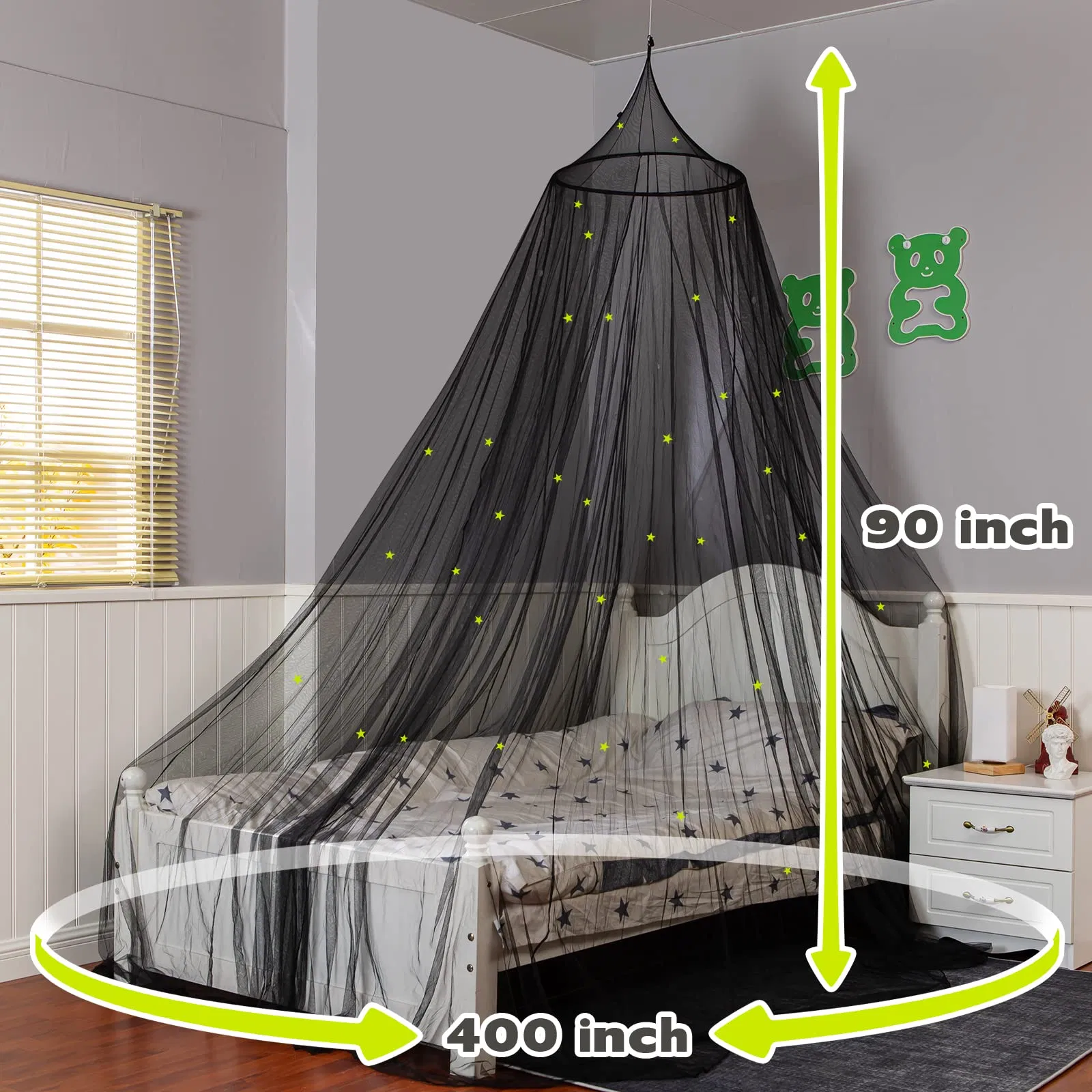 Glowing Stars Bed Canopy Girls Beige Princess Bed Curtains Mosquito Net