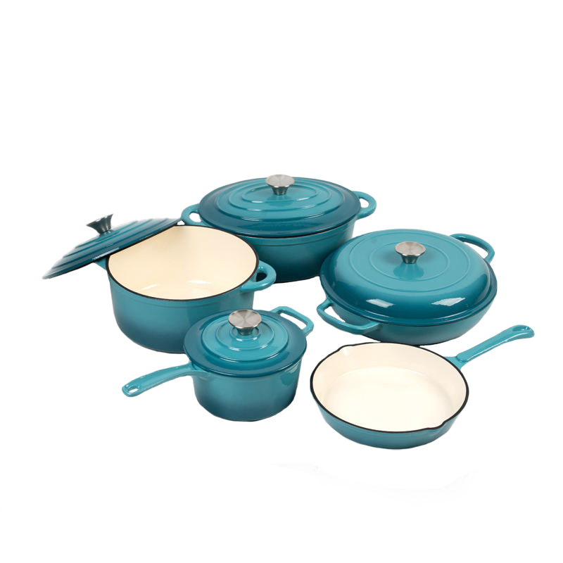 9PCS Red Enamel Dutch Oven Enamel Inside Cast Iron Cookware Set