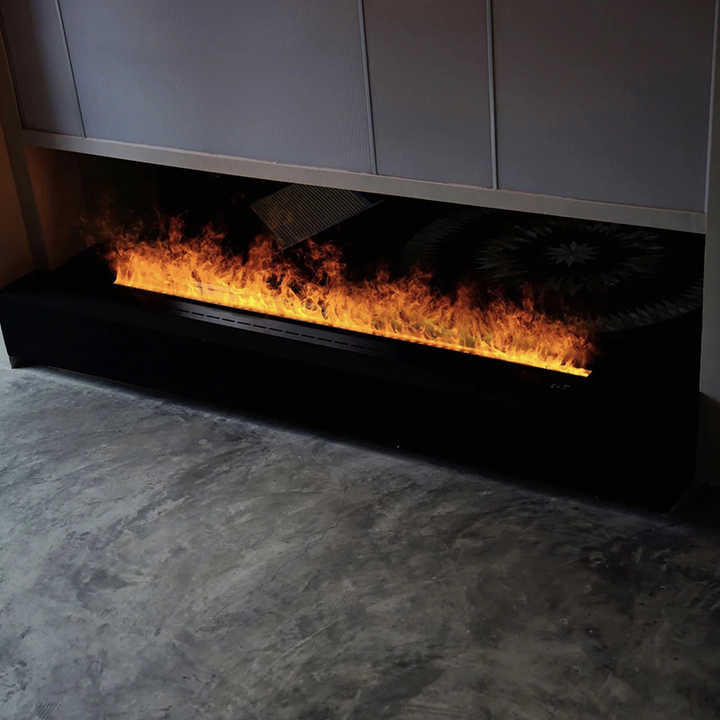 Tempered Glass Mounted Black Home Appliance 3D Atomized Fireplace for House