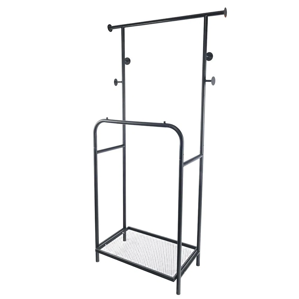 2 Tier Shoe Rack with Clothing Rail Metal Coat Stand for Home Wardrobe Hanging Rack Garment Organizer for Bedroom Closet