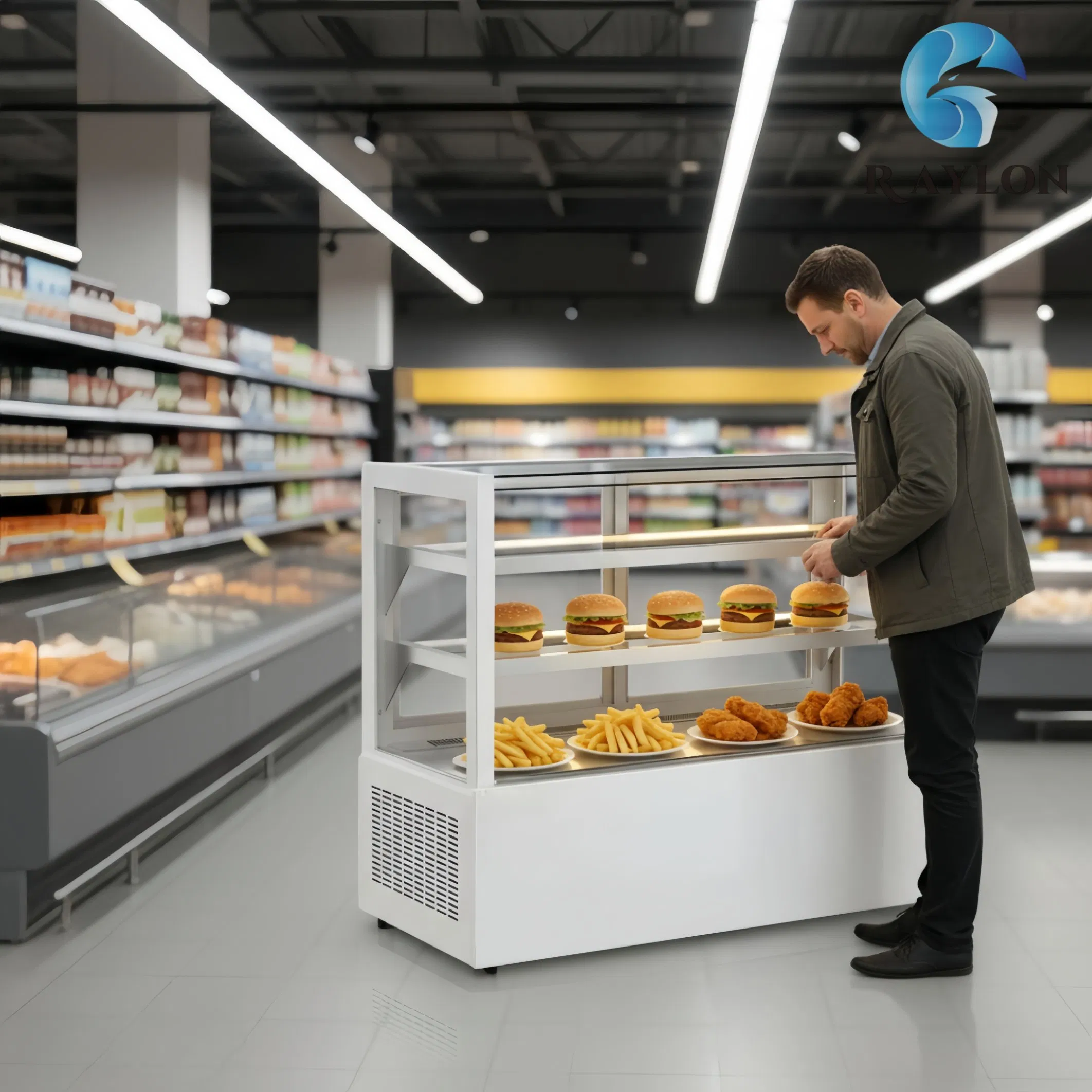 Double Layer Heated Display Cabinet Commercial Model for Food Court