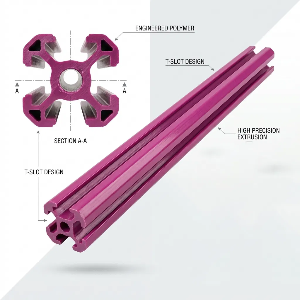 T-Slotted Plastic Extrusion PVC T-Slot Bar 20mm X 20mm for Non-Metallic Framing System Electrical Insulation Custom