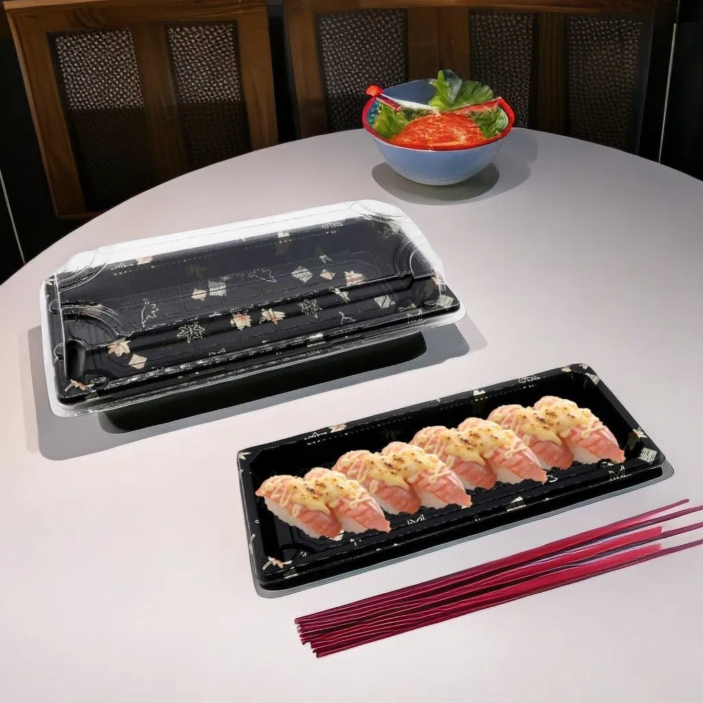 Wholesale Customized Eco-Friendly Stackable Plastic Disposable Food Packaging Take out Sushi Togo Box with Anti-Fog Lid