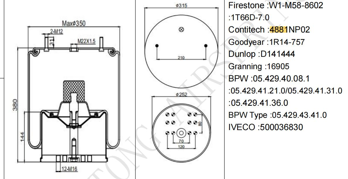 Пневмопружина BPW 36K Complete Air Spring 4881np02