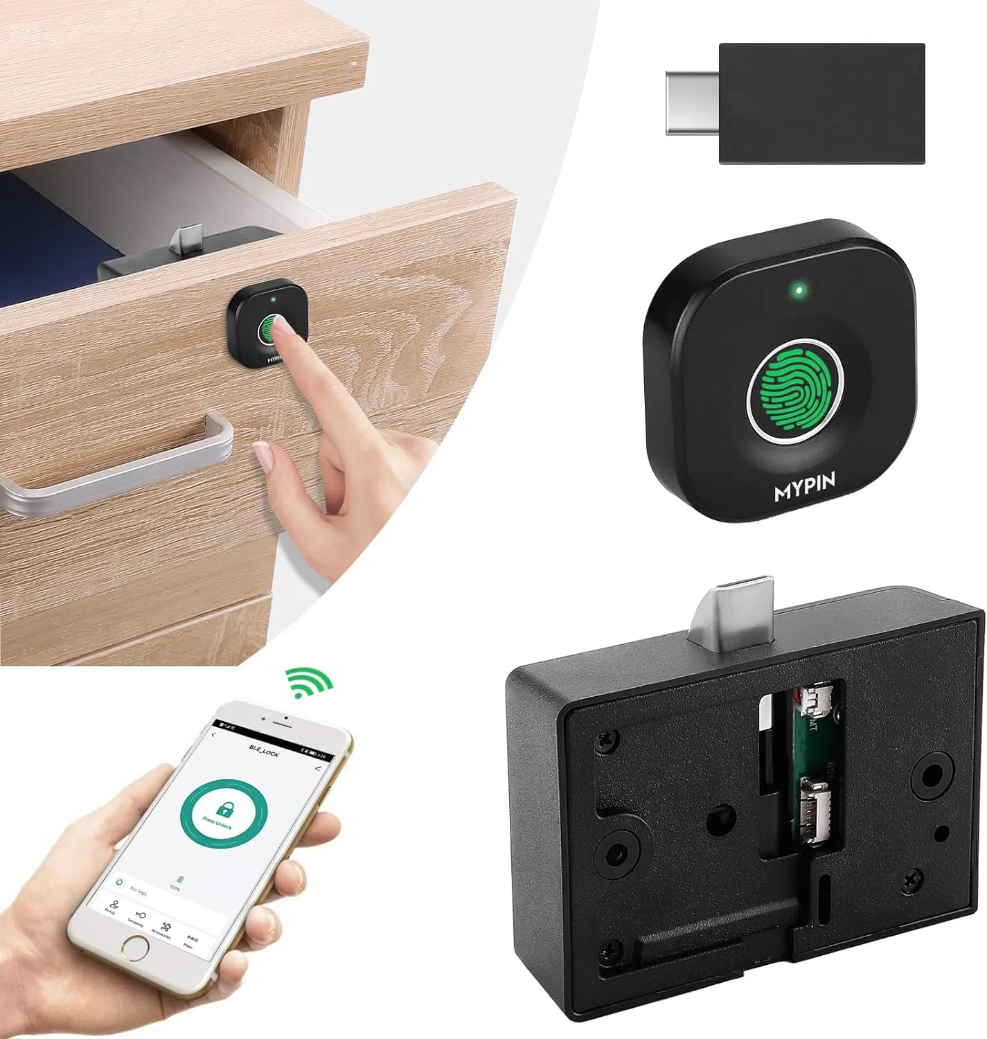 Wooden Furniture Privacy File Drawer Wardrobe Smart Keyless Bluetooth Fingerprint Cabinet Lock