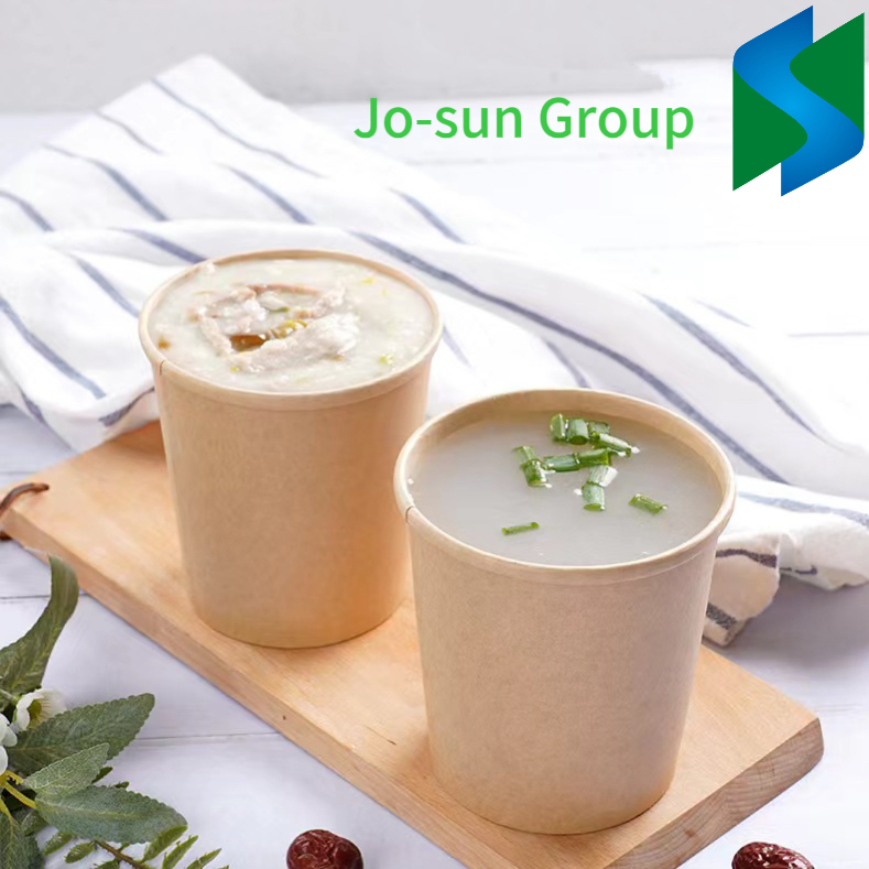 Disposable Brown Kraft Paper Soup Cup Bowl with Paper Lid Take Away Lunch Packing Takeout Food Packaging Bucket