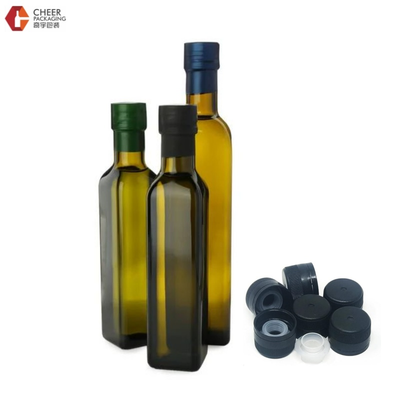 750ml Green Square Bottles Durable Lead Free Glass Oil Bottle