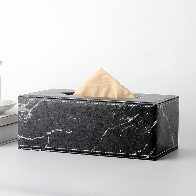 PU Leather Cover Storage Marble Pattern Tissue Box