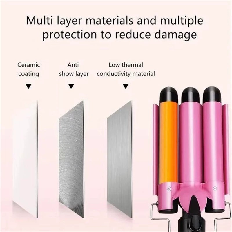 3 Barrel Curling Iron Hair Crimper: Dual Voltage Adjustable Temperature Three Barrels Hair Waver