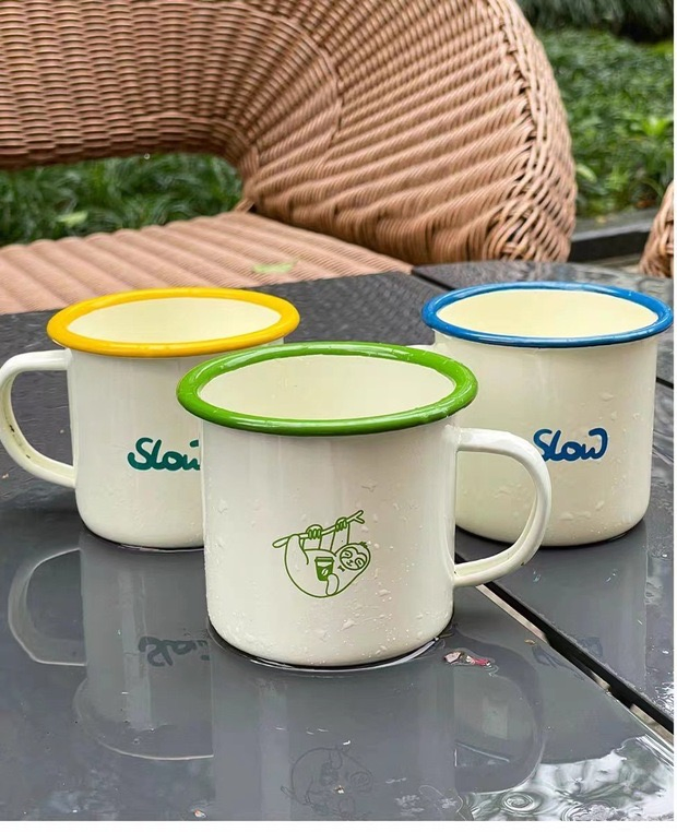 Enamel Mug Good Quality Custom Color Logo Portable Metal Steel Enamel Coffee Tea Milk Mug Camping Mugs