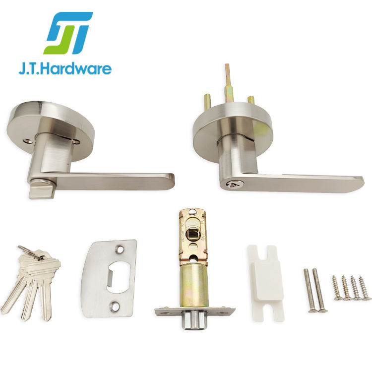Brushed Nickel Zinc Alloy Entrance Entry Door Tubular Lever Handle Latch Lock