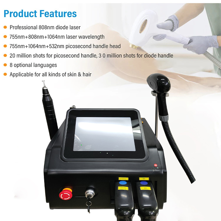 3 Wavelength 808nm Picosecond Laser Tattoo Removal Picosecond Laser Machine Multifunctional Diode Hair Laser Removal Machine