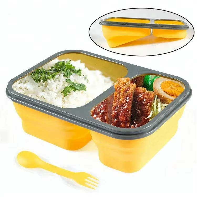 BPA Free Silicone Lunch Box Food Safe Folding Silicone Bento Box Silicone Divided Lunch Box