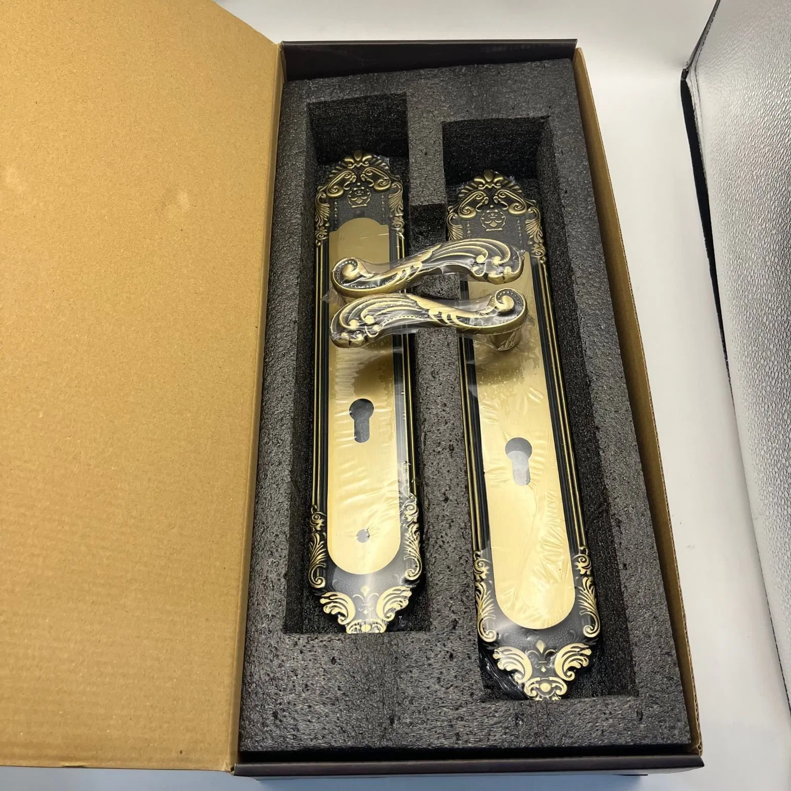 Luxury Door Handle/Handle Pull Solid Copper Carved Antique Gold Electroplated Chinese Style