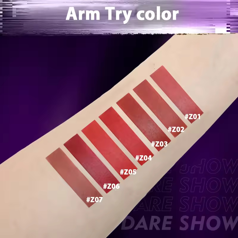 New Slim Lipstick Trendy Microscopic Carvings Purple Lipstick Tube 7 Colors Velvet Matte Lip Makeup Lipstick