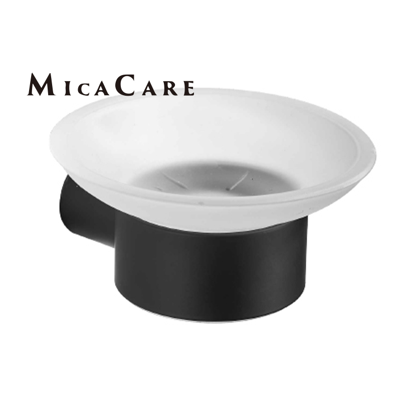 Sleek Black Wall-Mounted Toothbrush Cup Holder with Frosted Glass