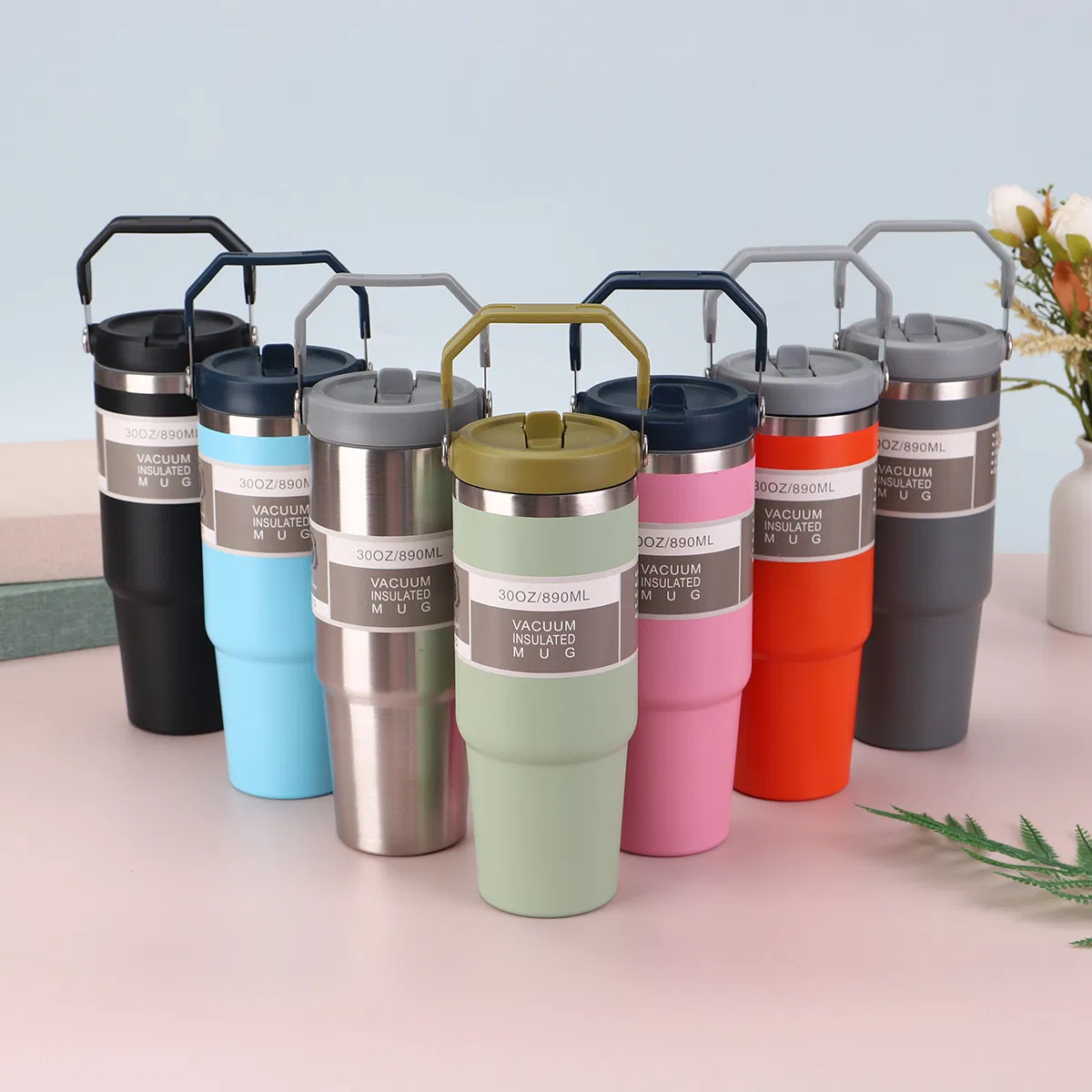 30oz 20oz Portable Leakproof Double Drinking Lids Insulated Stainless Steel Drinks Mug Wholesale Tumblers Water Bottle Thermo with Straws