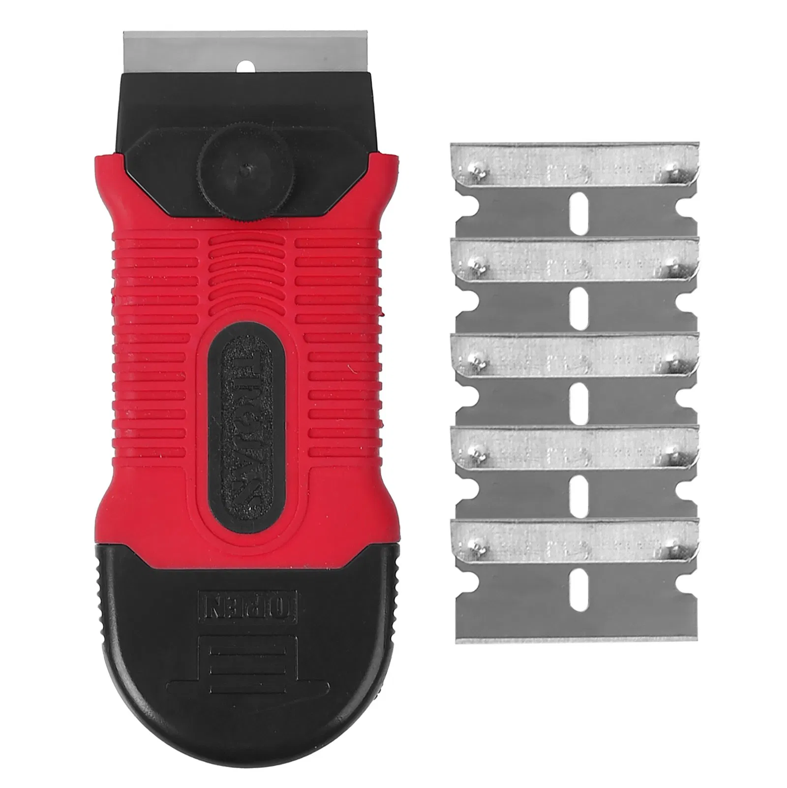Hautine Black-Red Cleaning Scraper Plastic Razor Scraper with Metal Blades