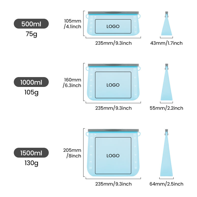 Custom Home Use Minimalist Silicone Storage Organizer Stand-up Premium Silicon Ziplock Food Bags