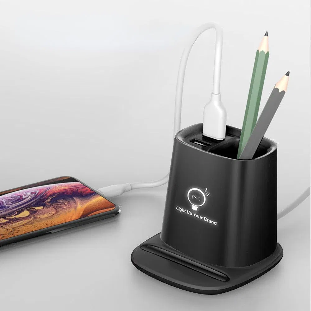 10W Wireless Charger Pen Holder 3 in 1 Pen Holder with Custom Lighting Logo Desk Charger Wireless Pen Holder with Charger