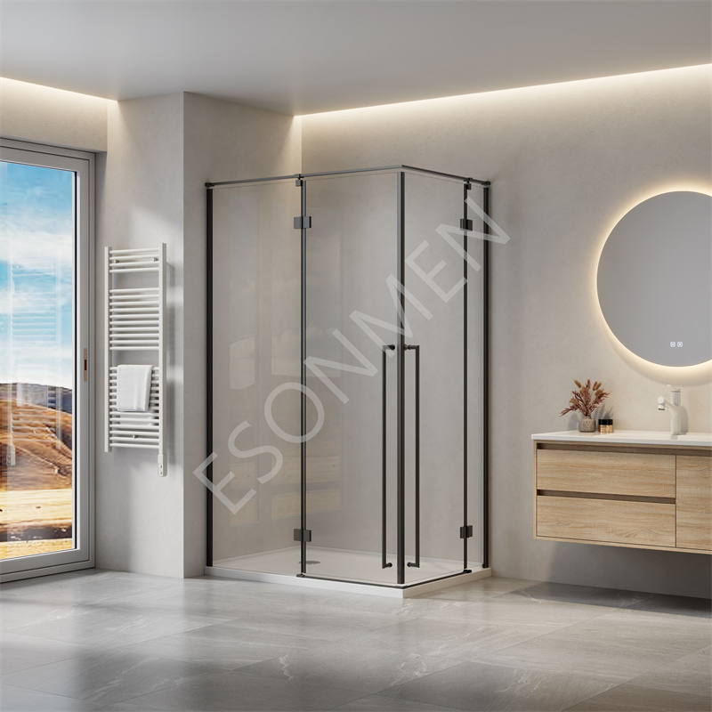 Round Hing with Acruate 2-Door Shower Glass Enclosure