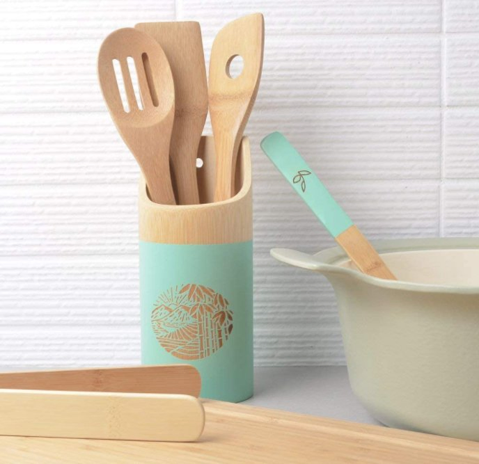 Organic 6 Piece Bamboo Cooking & Serving Utensils Set