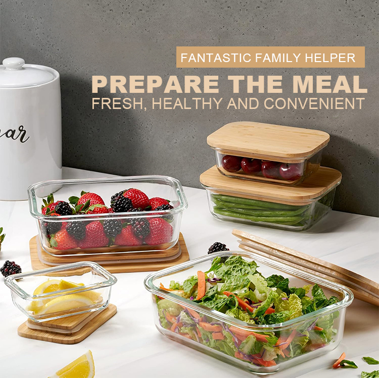 Odorless Material Food-Grade BPA-Free Glass Storage Container with Bamboo Lid Lightweight Yet Strong for Daily Use