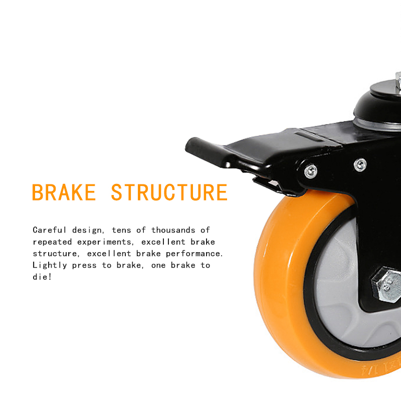 Polyurethane Casters, Medium-Sized Industrial Bearings, PU Orange Handcart Tools, Rotary Brake Screws