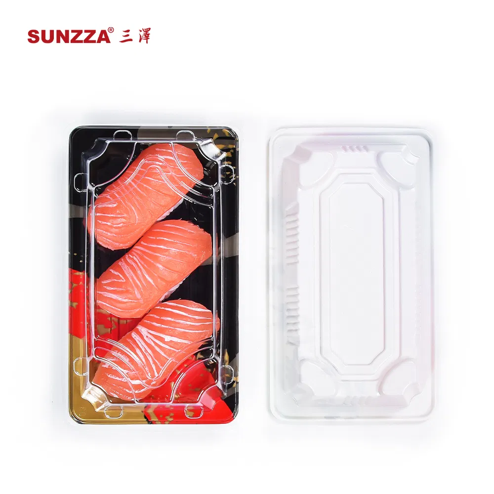 Disposable Degradable Plastic Sushi Box Food Container Cover Tray Packaging for Sushi Eco-Friendly Disposable Tray