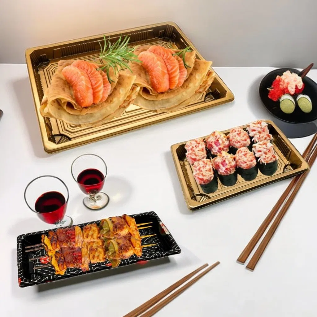 Factory Wholesale Custom Eco-Friendly Plastic Sushi Food Packing Disposable Snack Food Container Sqaure Sushi Tray