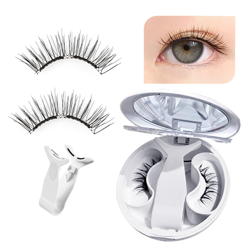 Reusable Soft Magnetic Eye Lashes False Eyelashes with Magnetic No Glue Needed Eyelashes Cat Eye Natural Look Lash Clusters Kit