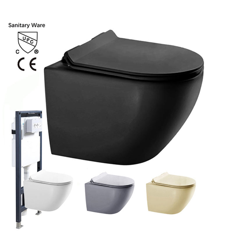 Modern Wall Mounted Black Ceramic Sanitary Ware Set with Concealed Tank, Buffer Cover Plate Included Ceramic Custom Color Wall Hung Toilet