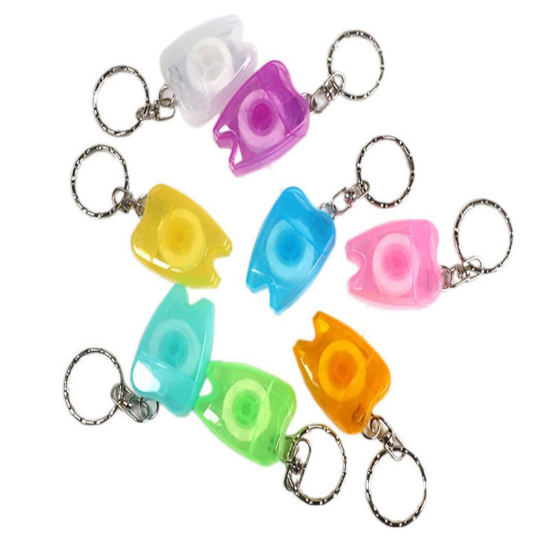 Tooth-Shaped Key Chain Dental Floss for Gum Care Flat-Line Design