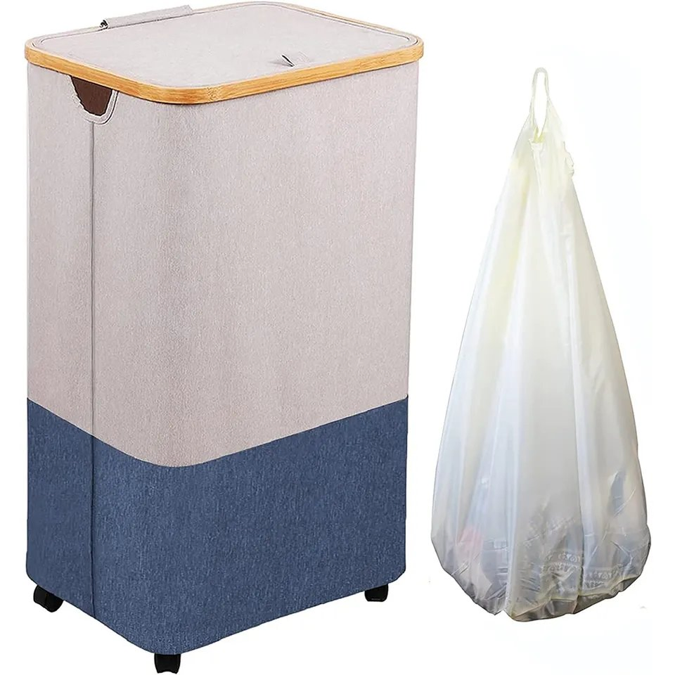 Folding Bamboo Laundry Basket with Lid