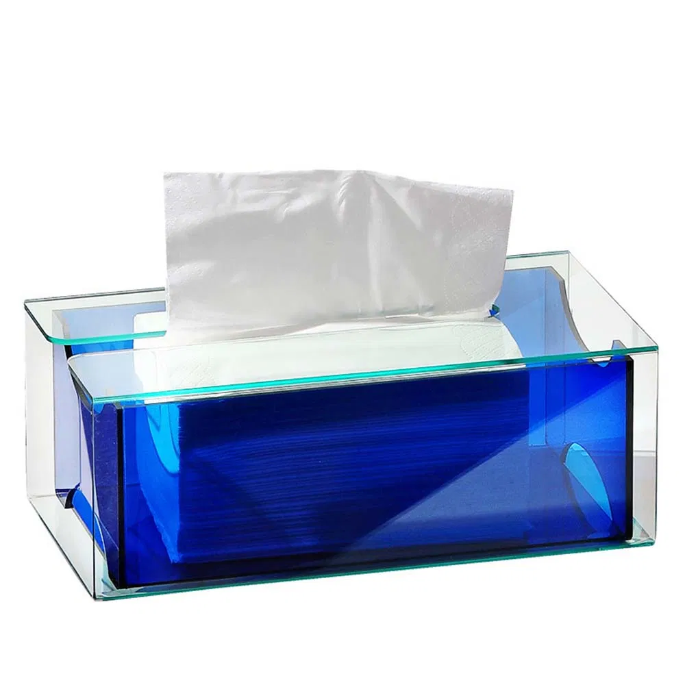 Factory Direct Sale Colorful Plastic Multi-Functional Cuboid Pattern Tissue Box in Orange/Blue/Green with Clear Lid Made of Acrylic for Hotel/Restaurant/Family