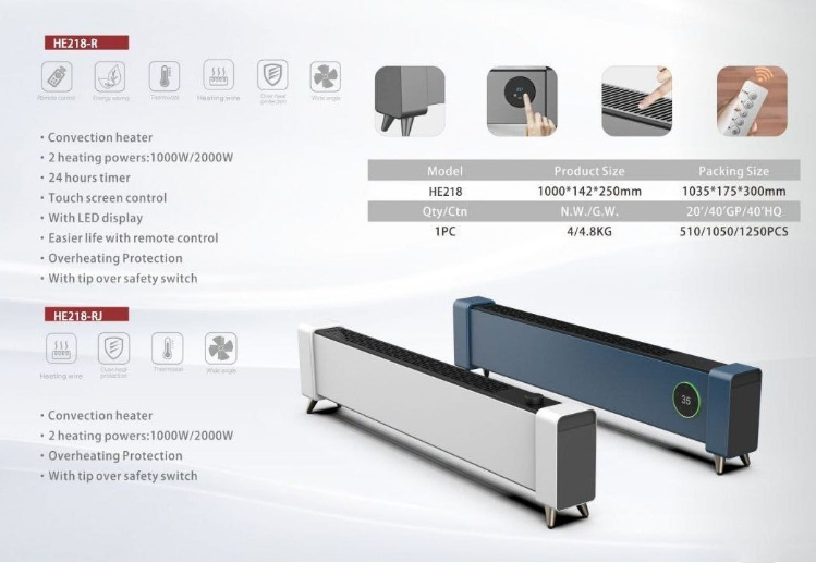 China Manufacturing Electric Convection Househeld Baseboard Air Heater for Bathroom with SAA GS