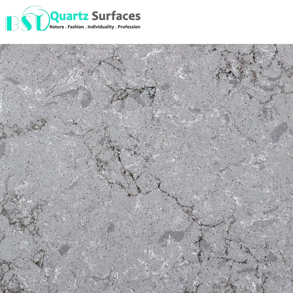 China Grey Artificial Quartz Stone Slabs with White Vein