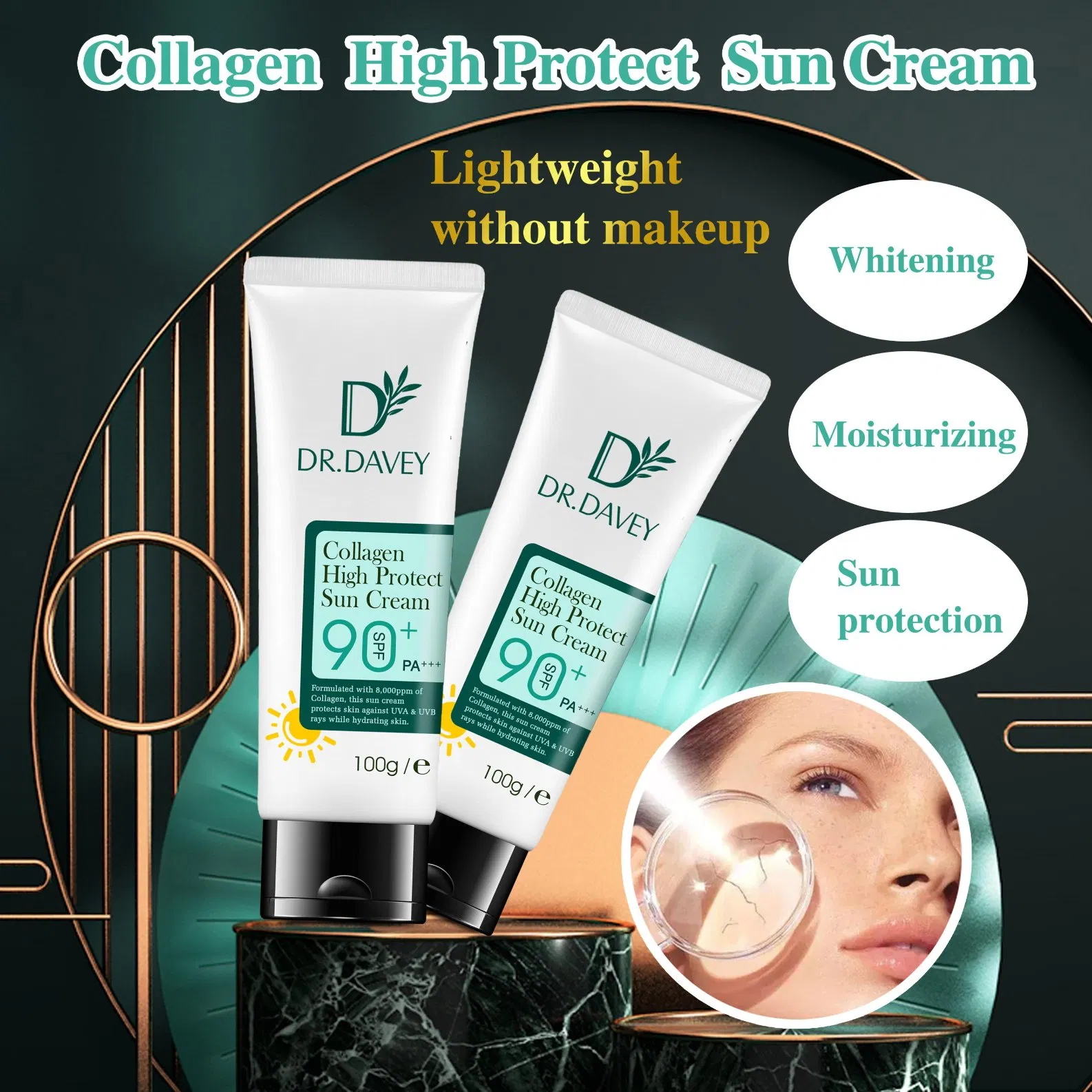 Roushun Dr. Davey SPF90 Collagen Whitening Sunscreen Private Label Protective Sun Cream