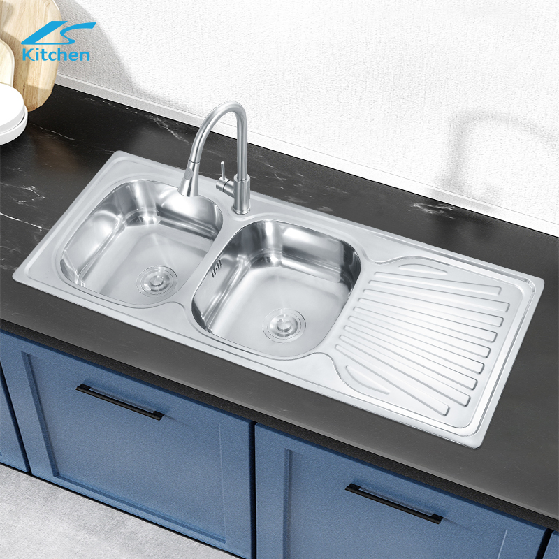 Modern Farmhouse 201 304 Stainless Steel Kitchen Sink Double Bowl with Drain Plate Fregadero Cocina