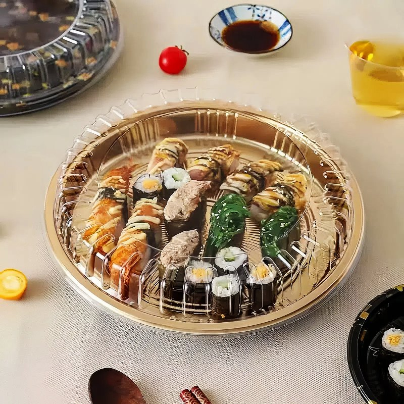 Spot Wholesale Disposable Sushi Box Antifog Lid Takeout Sushi Packaging Box PET Tray Plate for Party