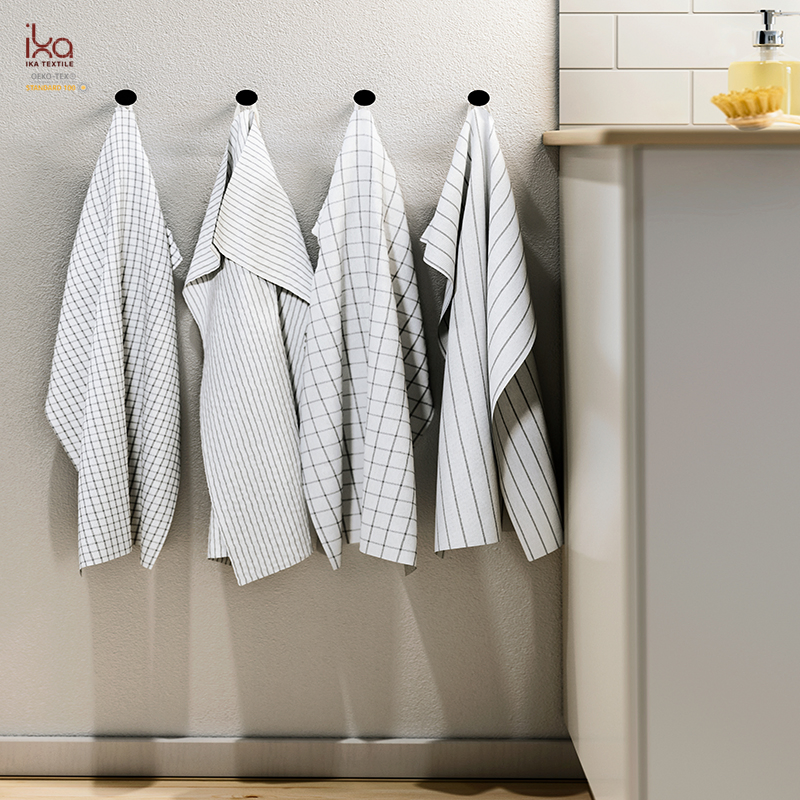 Drying Best Selling Luxury Wholesale Hand Soft Plaid Yarn Dye White Kitchen Cotton Dish Towel