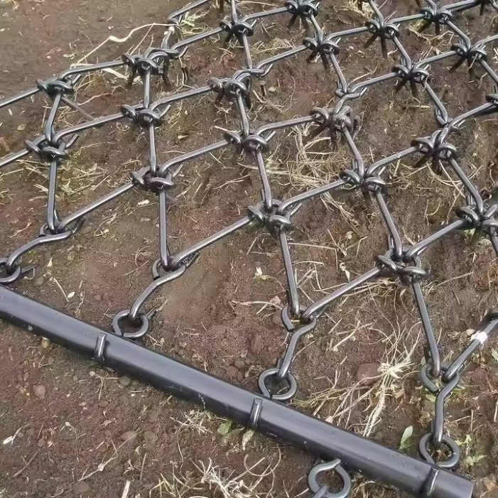 4 FT Heavy Duty Steel Durable Chain Rake Field Leveling Drag Harrow Hook up to ATV, UTV and Utility Tractor