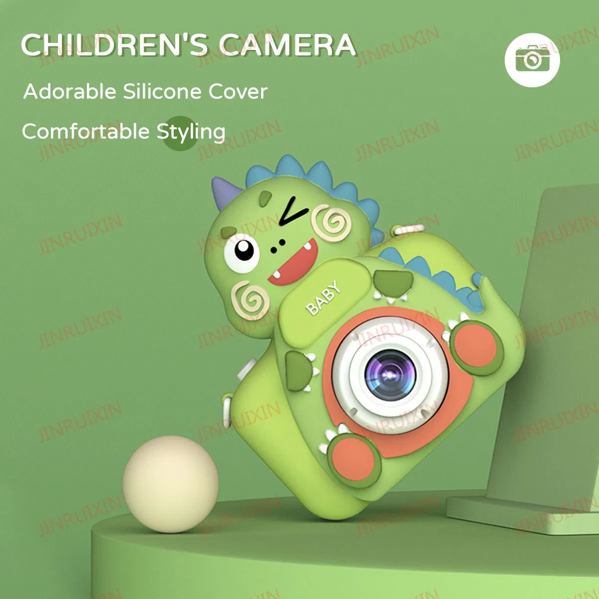 Cross-Border Foreign Trade New Children's Camera Cartoon Green Dinosaur HD Double Shot Game Selfie Filter Toy Factory