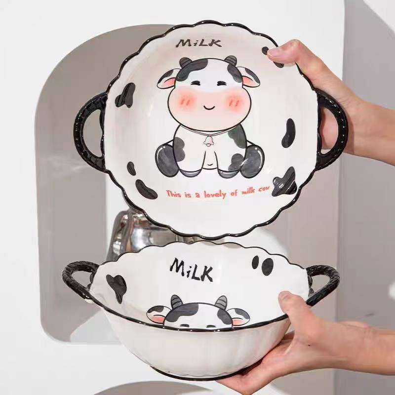 10"Food Soup Bowl with Hands Cartoon Pad Printing Stoneware Porcelainware Tableware