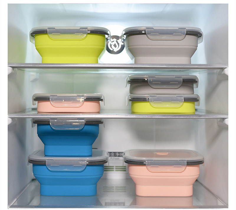 Folding Lunch Box, Folding Silicone Lunch Box, Microwave Bento Box, Portable Plastic Lunch Box, Fresh-Keeping Box, Outdoor Lunch Box