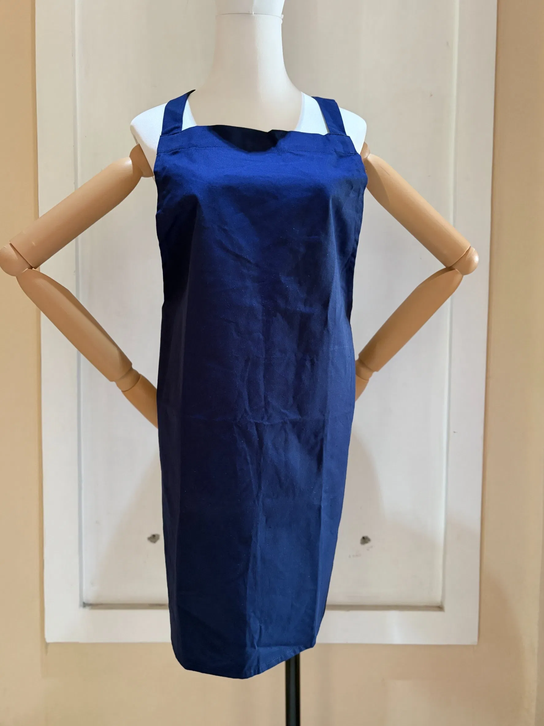 Cotton Twill Blue Bib Apron with Woven Belt Customized Logo Printed for Restaurant, Kitchen or Promotion